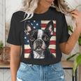 Boston Terrier Dog American Flag 4th Of July Patriotic Puppy Women's T-Shirt, Patriotic Boston Terrier Shirts, American Boston Terrier Shirts, Boston Terrier 4th Of July Shirts, funny gift