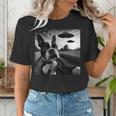 Boston Terrier Graphic Selfie With UFOs Weird Aliens Women's T-Shirt, funny gift