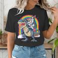 Boston Terrier Unicorn Riding Dinosaur T-Rex Girls Rainbow Women's T-Shirt, Boston Terrier Riding Shirts, funny gift