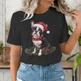 Cute Boston Terrier Dog Christmas Merry X-Mas Graphic Women's T-Shirt, Boston Terrier Christmas Shirts, funny gift