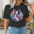 Watercolor Floral Boston Terrier Mama Dog Lover Mother's Day Women's T-Shirt, funny gift