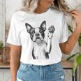 Boston Terrier Dog Raising Paw Idea Men Women Women's T-Shirt, funny gift