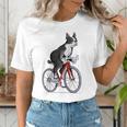 Boston Terrier Riding Bicycle Cute Bostie Biker Raglan Baseball Tee Women's T-Shirt, Boston Terrier Riding Shirts, funny gift