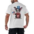 Boston Terrier Puppy Dog Holds His American Flag 4th Of July Men's Back Print T-Shirt, trending gift