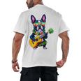 Hawaiian Boston Terrier & Pineapple Ukulele Summer Vacation Men's Back Print T-Shirt, trending gift