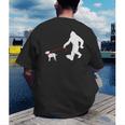 Bigfoot Walking With Bull Terrier Dog Men's Back Print T-Shirt, funny gift