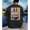 Boston Terrier Ramen Noodles Japanese Art Retro Ocean Waves Men's Back Print T-Shirt, funny gift