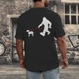 Bigfoot Walking With Bull Terrier Dog Men's Back Print T-Shirt, funny design