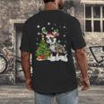 Boston Terrier Christmas Tree Lights Santa Hat Men's Back Print T-Shirt, funny design