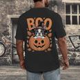 Boston Terrier Costume On Pumpkin Halloween Boston Terrier Men's Back Print T-Shirt, funny design