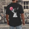 Boston Terrier Dog Blowing Chewing Bubble Gum Pink Men's Back Print T-Shirt, funny design