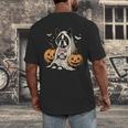 Boston Terrier Ghost Boo Halloween Costume Spooky Season Men's Back Print T-Shirt, funny design