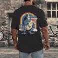 Boston Terrier Riding Dinosaur T-Rex Boys Kids Rainbow Men's Back Print T-Shirt, funny design