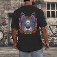 Boston Terrier Sugar Skull Dog Day Of The Dead Men's Back Print T-Shirt, funny design