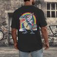 Boston Terrier Unicorn Riding Dinosaur T-Rex Girls Rainbow Men's Back Print T-Shirt, funny design