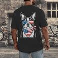 Boston Terrier USA Flag Sunglasses Patriotic 4th Of July Men's Back Print T-Shirt, funny design
