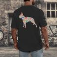 Boston Terrier Watercolor Flowers Men's Back Print T-Shirt, funny design