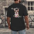 Brown Boston Terrier With Flowers And Feathers Men's Back Print T-Shirt, funny design