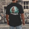 Whimsical Forest Adventures Sasquatch Bigfoot Walking Boston Terrier Dog Lovers Men's Back Print T-Shirt, funny design