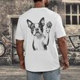 Boston Terrier Dog Raising Paw Idea Men Women Men's Back Print T-Shirt, funny design
