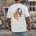Boston Terrier Pumpkin Jack O Lantern Halloween Men's Back Print T-Shirt, funny design