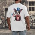 Boston Terrier Puppy Dog Holds His American Flag 4th Of July Men's Back Print T-Shirt, funny design