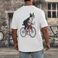 Boston Terrier Riding Bicycle Cute Bostie Biker Raglan Baseball Tee Men's Back Print T-Shirt, funny design