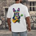 Hawaiian Boston Terrier & Pineapple Ukulele Summer Vacation Men's Back Print T-Shirt, funny design