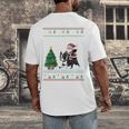 Ugly Christmas Tree Lights Xmas Santa Riding Boston Terrier Men's Back Print T-Shirt, funny design