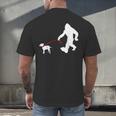 Bigfoot Walking With Bull Terrier Dog Men's Back Print T-Shirt, gift for family, gift for coworker