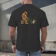 Boston Terrier Bigfoot Dog Walking Dog Mom Dad Kids Men's Back Print T-Shirt, gift for family, gift for coworker