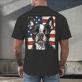 Boston Terrier Dog American Flag 4th Of July Patriotic Puppy Men's Back Print T-Shirt, gift for family, gift for coworker