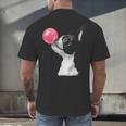 Boston Terrier Dog Blowing Chewing Bubble Gum Pink Men's Back Print T-Shirt, gift for family, gift for coworker