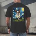 Boston Terrier Dog Starry Night Painting Men's Back Print T-Shirt, gift for family, gift for coworker