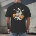 Boston Terrier Ghost Boo Halloween Costume Spooky Season Men's Back Print T-Shirt, gift for family, gift for coworker