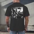 Boston Terrier Graphic Selfie With UFOs Weird Aliens Men's Back Print T-Shirt, gift for family, gift for coworker