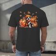 Boston Terrier Thanksgiving Leopard Pumpkins Fall Leaves Men's Back Print T-Shirt, gift for family, gift for coworker