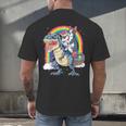 Boston Terrier Unicorn Riding Dinosaur T-Rex Girls Rainbow Men's Back Print T-Shirt, gift for family, gift for coworker