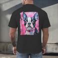 Dog Pink Boston Terrier Men's Back Print T-Shirt, gift for family, gift for coworker