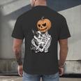 Halloween Skeleton Boston Terrier Men's Back Print T-Shirt, gift for family, gift for coworker
