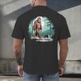 Whimsical Forest Adventures Sasquatch Bigfoot Walking Boston Terrier Dog Lovers Men's Back Print T-Shirt, gift for family, gift for coworker