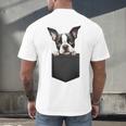 Boston Terrier Dog Puppy Dog In Pocket Cute Pet Lover Men's Back Print T-Shirt, gift for family, gift for coworker