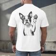 Boston Terrier Dog Raising Paw Idea Men Women Men's Back Print T-Shirt, gift for family, gift for coworker