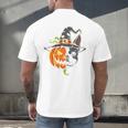 Boston Terrier Pumpkin Jack O Lantern Halloween Men's Back Print T-Shirt, gift for family, gift for coworker