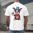 Boston Terrier Puppy Dog Holds His American Flag 4th Of July Men's Back Print T-Shirt, gift for family, gift for coworker