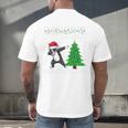Boston Terrier Santa Hat Dabbing Around The Christmas Tree Men's Back Print T-Shirt, gift for family, gift for coworker