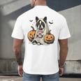 Halloween Boston Terrier Ghost Men's Back Print T-Shirt, gift for family, gift for coworker