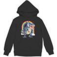 Boston Terrier Riding Dinosaur T-Rex Boys Kids Rainbow Unisex Hoodie, Boston Terrier Riding Gifts, trending gift