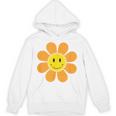 オレンジ70年代レトロファンキーフラワー、イエロースマイルフェイス パーカー