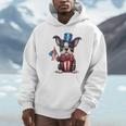 Boston Terrier Puppy Dog Holds His American Flag 4th Of July Unisex Hoodie, novelty gifts, funny gifts
